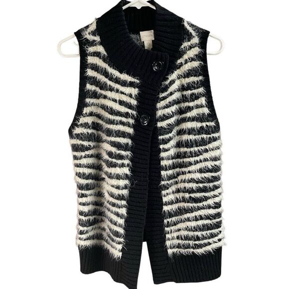 CHICOS Women’s Zebra Striped Wool Mohair Cardigan Vest Size 0 (XS) - Picture 1 of 7